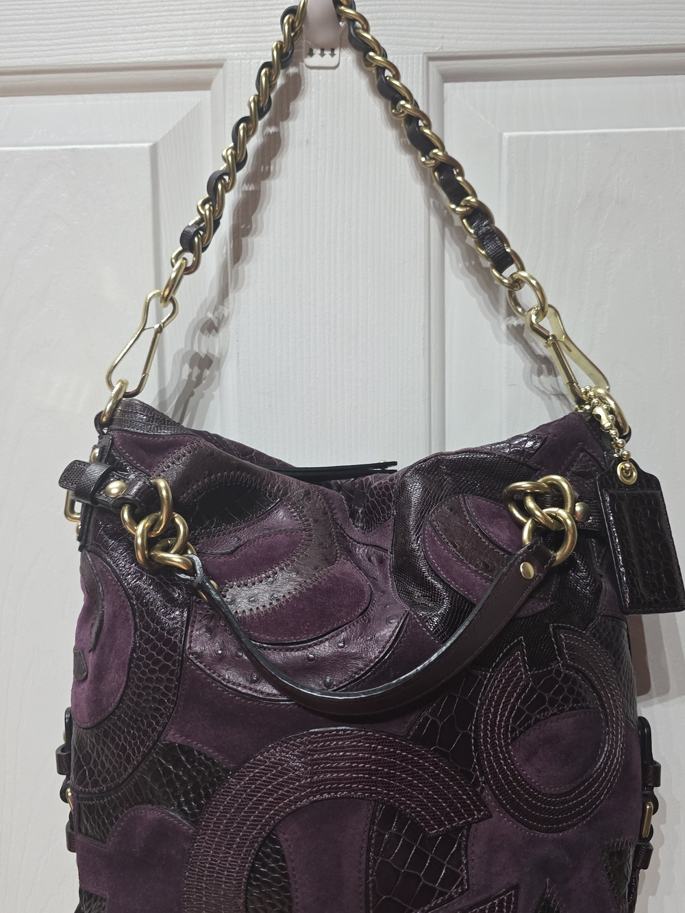 Coach Rare Limited Edtion Inlaid C Brooke Plum Suede/Leather Hobo Shoulder Bag